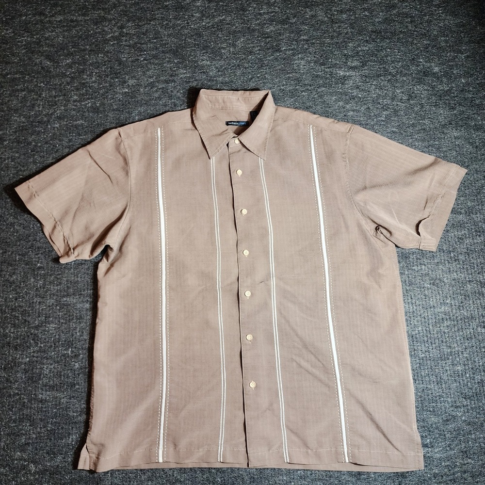 Van Heusen Studio Large Brown Short Sleeve Button Down Striped  Shirt (D24-1)